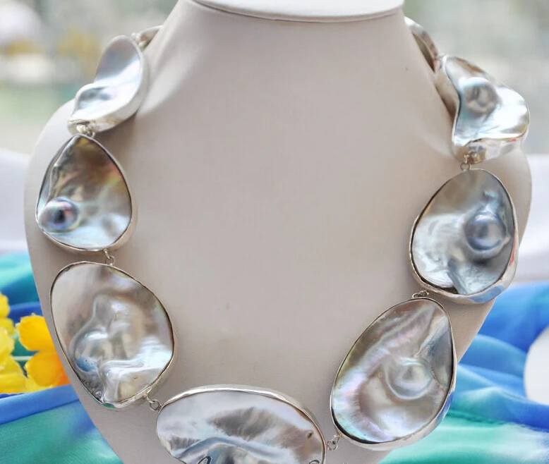 

Miss charm Jew.595 100% handmade 25" 58mm gray south sea mabe pearl NECKLACE