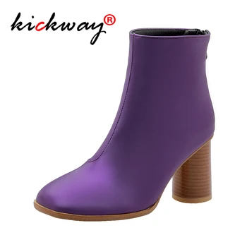 

Plus Size 34-48 2019 elegance chelsea boots zipper square toe high thick heels Pu leather solid young lady warmful ankle boots