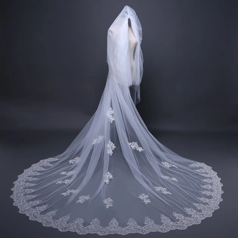 Модная белая кружевная вуаль для невесты 3 метра, сексуальные свадебные аксессуары,, большие размеры, свадебная вуаль, вуаль для свадьбы