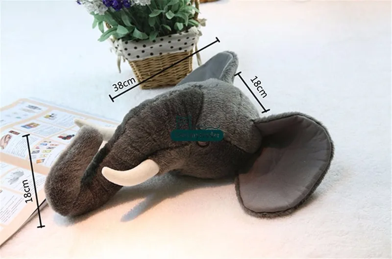 Dorimytrader Pop Anime Realistic Animals Heads Elephant Fox Panda Deer Rhinoceros Plush Toys Animal Wall Hanging Nice Home Decoration Doll DY61780(3)