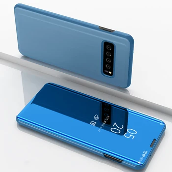 

Smart Flip Case For Samsung Galaxy S10 Plus Case Clear View Leather Cover For Samsung S10Plus Stand Mirror Cover for galaxy S10+