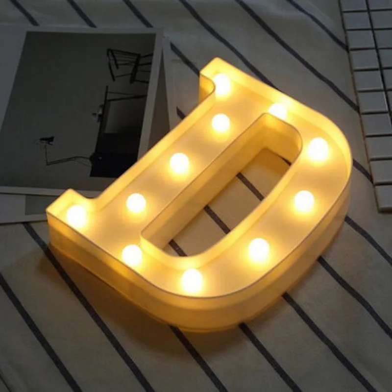 D Led Marquee письмо загорается Винтаж цирк Стиль Алфавит ночник знак подарки - Цвет: D
