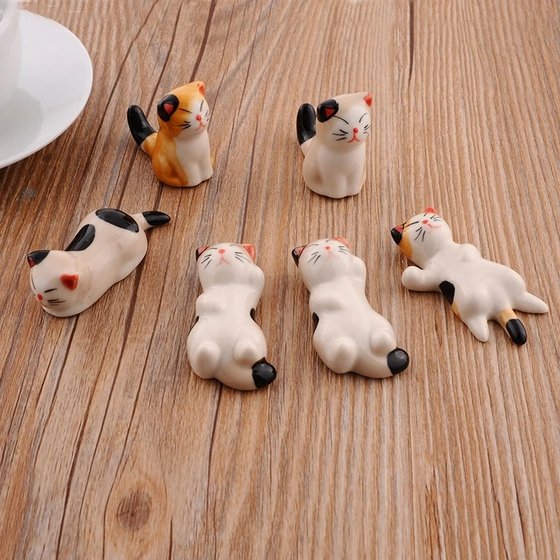 

6pcs/Set Japanese Style Ceramic Chopsticks Holder Stand Cute Cat Design Chopstick Rack Forks Holder Art Craft Tableware Decor