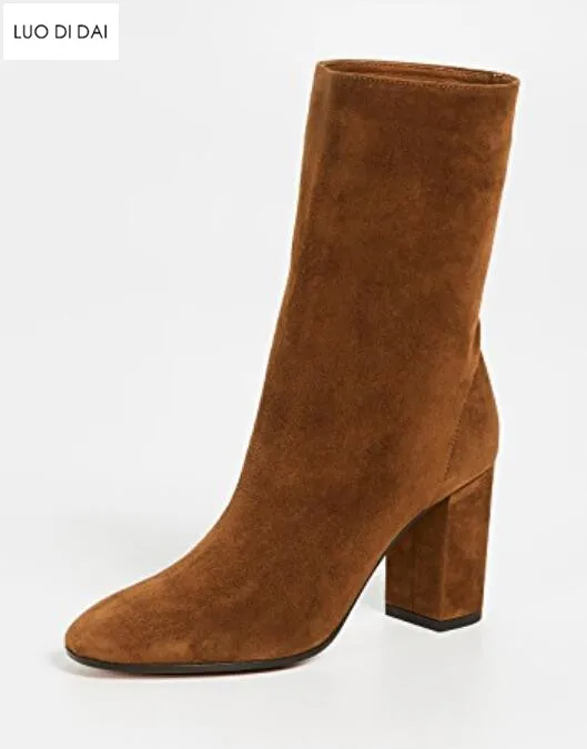 

2018 new arrival autumn women ankle boots women brown color booties suede boots ladies point toe chunky heel boots party shoes