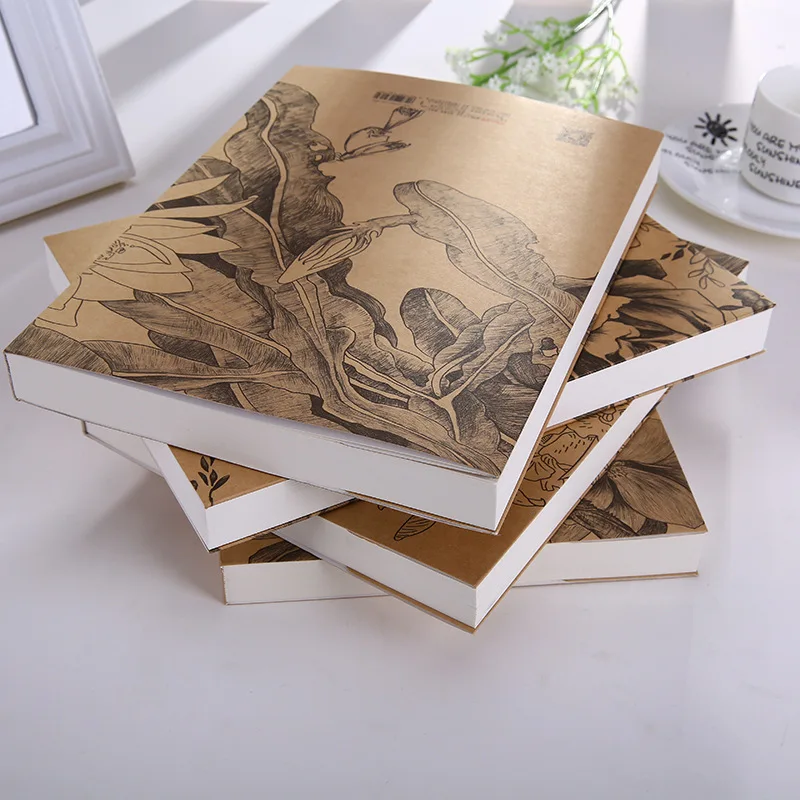 

Old Time" Drawing Sketchbook Big Size Diary Journal Vintage Lotus Flower Notebook Notepad Stationery Gift