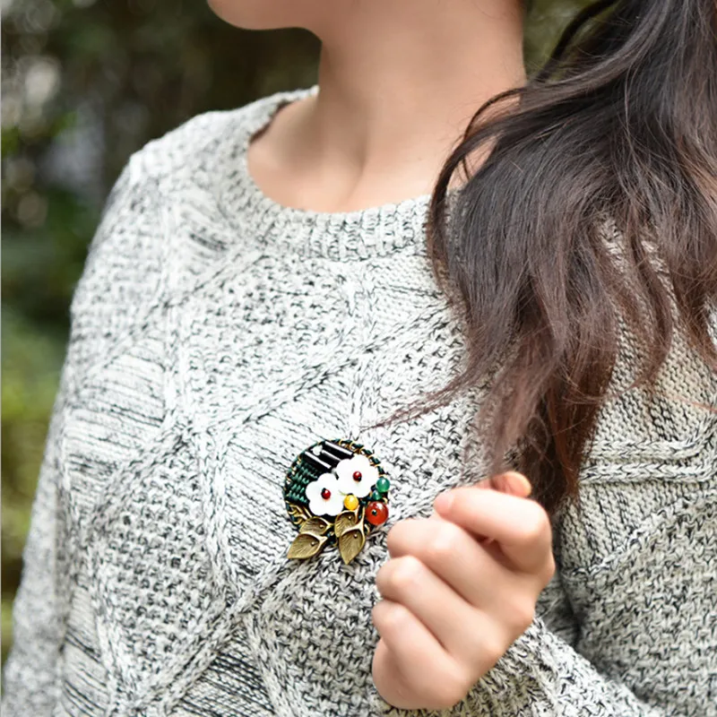 shell flower brooches for women natural black red stone broche vintage brooch pins ethnic jewelry  (11)