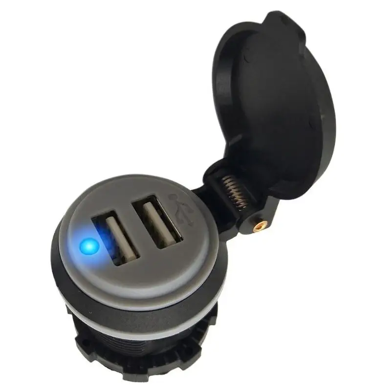 

Waterproof IP66 4.2A DC 12V-24V Blue LED Auto Adapter Charging Spring Cover Dual USB Car Battery Charger Car Styling Accessaries
