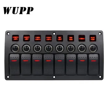 

WUPP 3PIN 8 Gang Rocker Switch Panel Auto/Marine/Yacht/Ship/Caravan AC/DC LED Light Waterproof Circuit Breakers Switch Panel