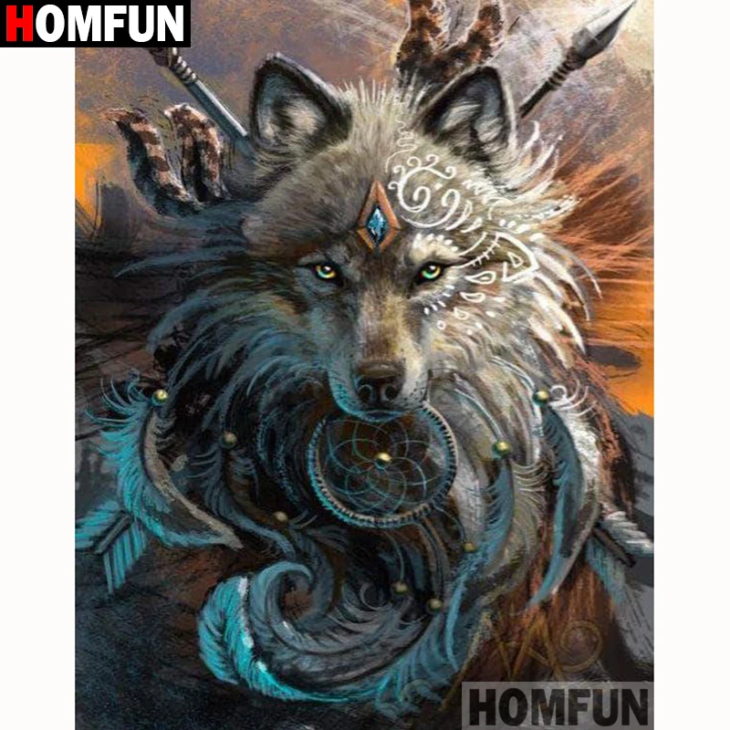 

HOMFUN Full Square/Round Drill 5D DIY Diamond Painting "Animal wolf" Embroidery Cross Stitch 5D Home Decor Gift A18203