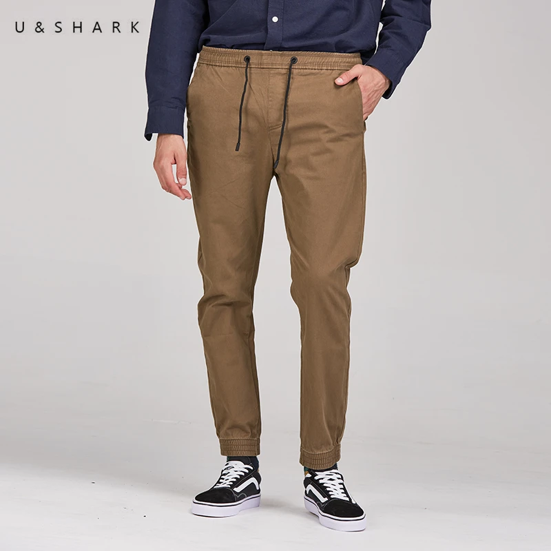 

U&SHARK Autumn Mens Casual Pants Stretch Jogger Trousers Male Fashion Drawstring Waist Workout Pencil Pants Cotton Clothing Man