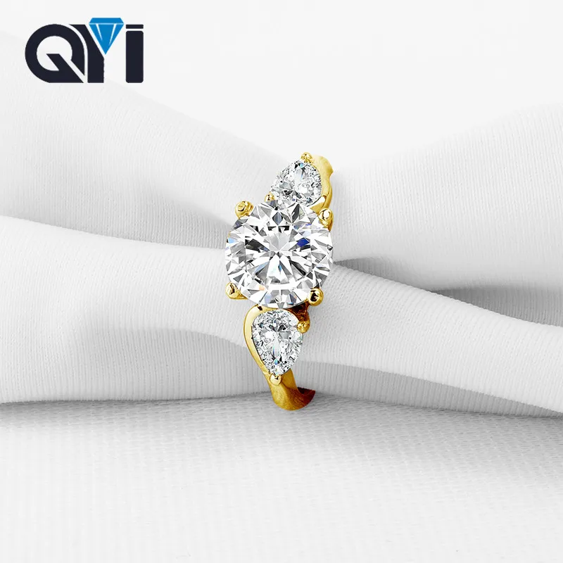 Женские кольца QYI с тремя камнями круглые 2 ct Sona имитация алмаза для помолвки