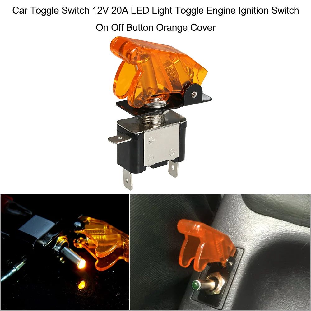 12V 20A ON/OFF Miniature Rocker Toggle Switch & Yellow Cover For ...
