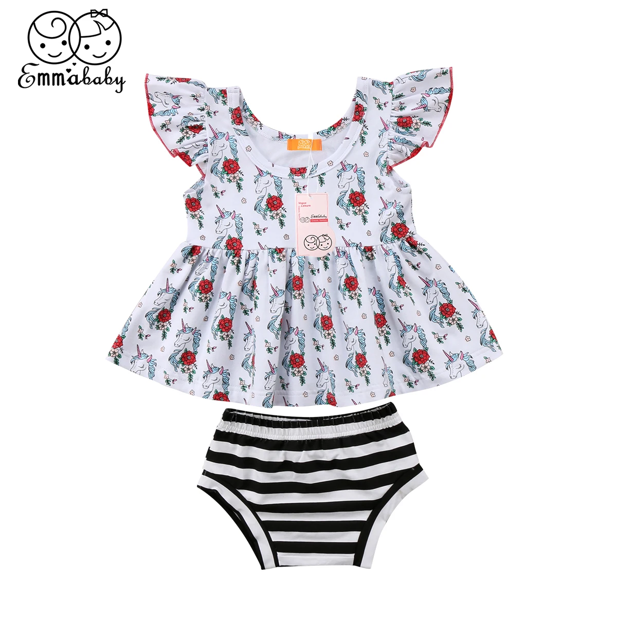 Платье Emmababy с цветочным принтом единорога для маленьких девочек топы