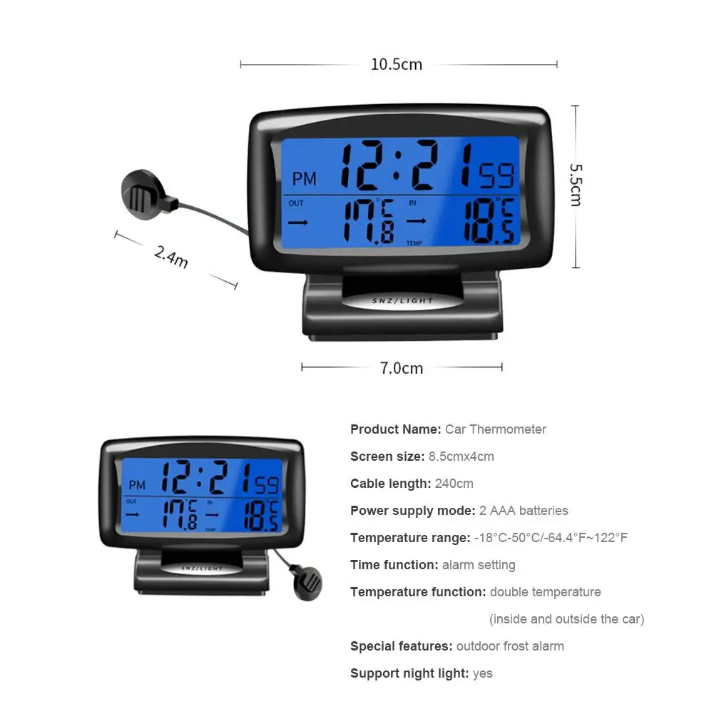 Автомобильная электроника детектор температуры электронные часы для автомобиля термометр световой дисплей два в одном термометр часы