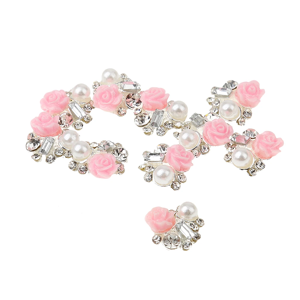 Kesoto 10pcs 3D Nail Art Tips Decoration Flower Pearl Rhinestone DIY Fashionable  Decorations 