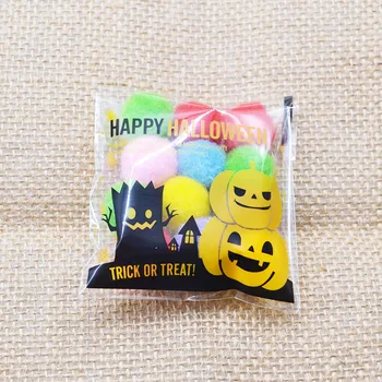 

100P Small Cute Halloween Candy Cookie Bag Pumpkin Bat Printed Self Adhesive Plastic Bags for Halloween Party Pouch Supplies