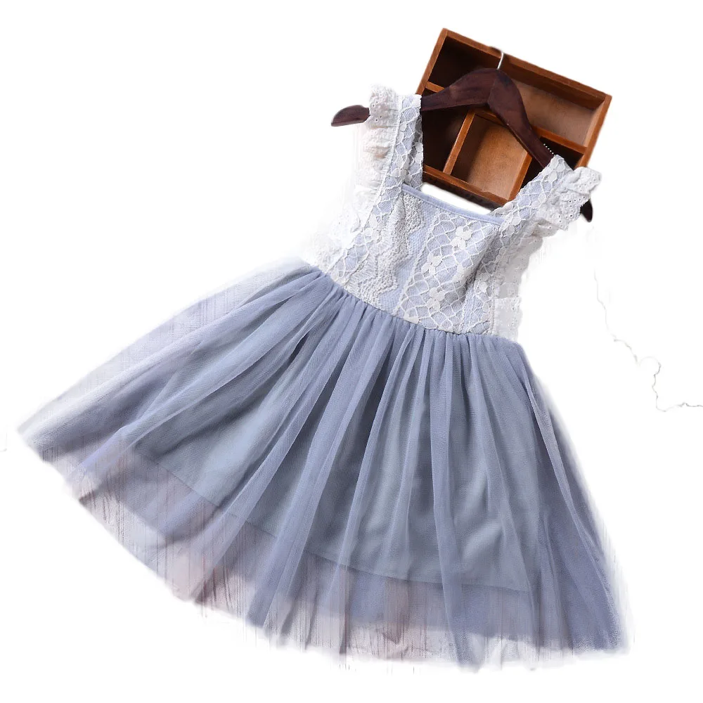2-7T Lace Mesh Style Baby Girls Dress Sleeveless 2018 Summer Princess Dresses Casual Children Clothing Kids for Girl | Детская одежда и