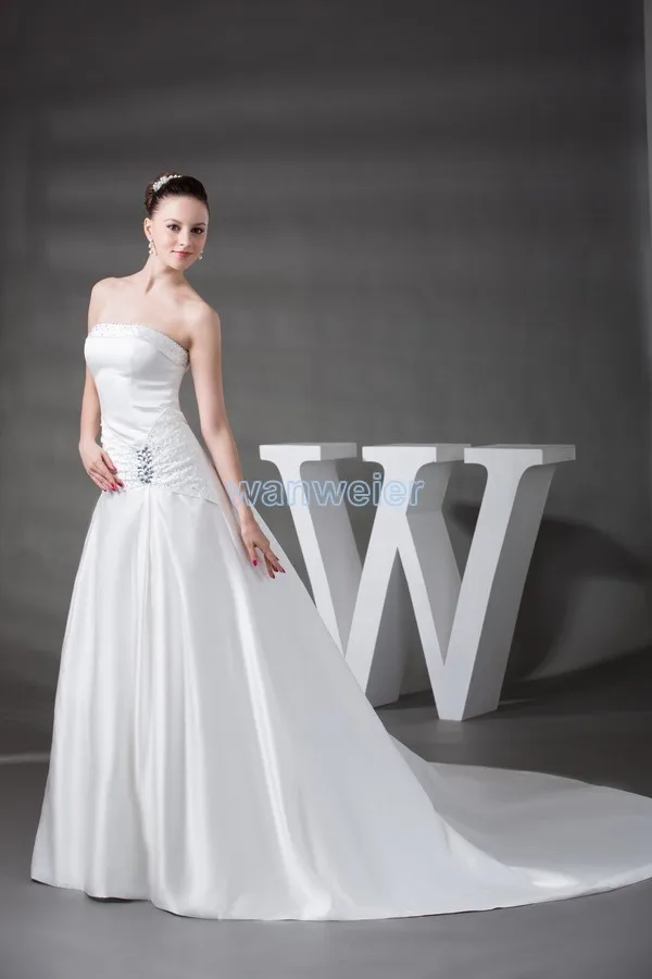 

free shipping 2016 new custom size/color church dresses white and lvory small train crystal curtain decoration wedding dress