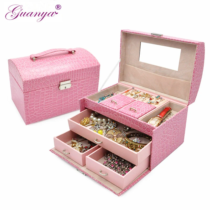 

guanya Queen style factory outlets fine jewelry boxes Stylish PU leather necklace earings ring holder carrying case girl gift