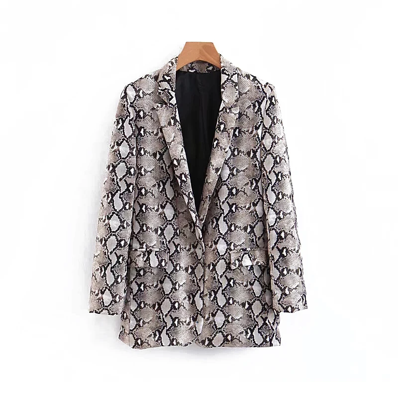 

Snake Blazer Women 2019 Spring-Autumn Cardigan Suits Pockets Ladies Vintage Animal Print Blazers Jacket Linen Tops Sets femme