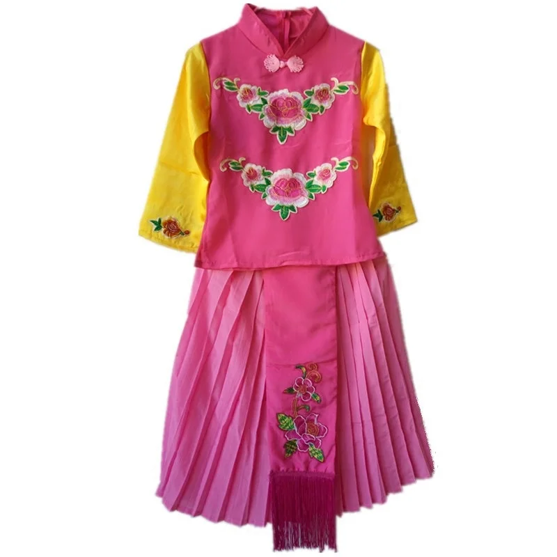 Китайский народный танец костюм hanfu девушки дети Одежда для сцены Национальный Древние Традиционные китайские танцевальные костюмы AA4468