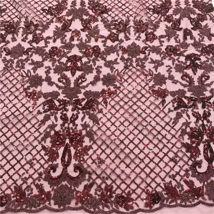 Винные Модные фиолетовые индийские георгиевые ткани, высокое качество, африканская георгиевая ткань с гипюром, ручная работа, блестки, георгиевое кружево черного цвета