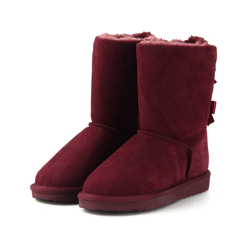 HABUCKN/; высококачественные Брендовые женские зимние ботинки; зимние ботинки из натуральной кожи; женские ботинки на шнуровке; обувь; zapatos - Цвет: Wine Red