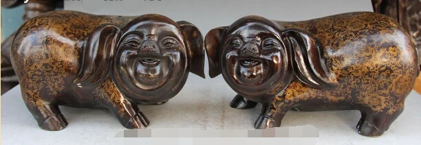 

shitou 003272 10" Chinese Bronze Fengshui Cute Zodiac Year Pig Carving Animal Statue Pair