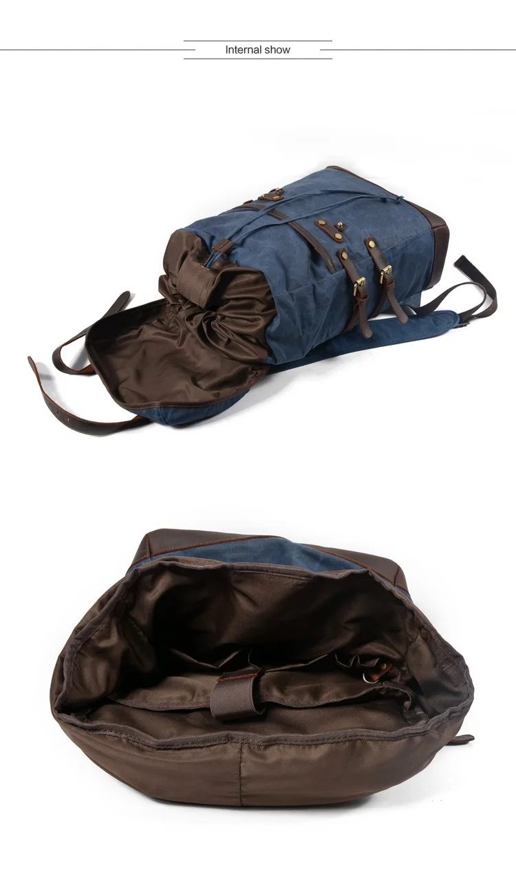 LARGE CAPACITY of Woosir Vintage Leather Waterproof Waxed Canvas Backpack