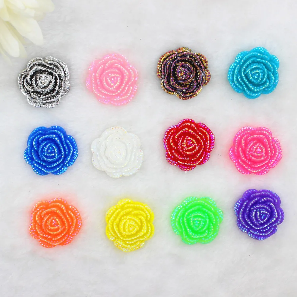 

50pcs/lot kawaii resin rhinestone flowers mix colors resin cabochons accessories 28mm