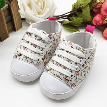 

First WalkersBaby Girls Shoes Infant Toddler T-tied Soft Soled Anti-slip Newborn Canvas Floral Shoes