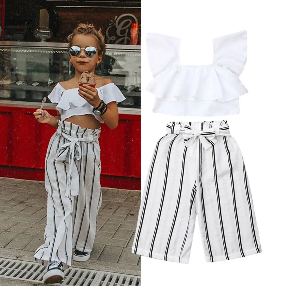 

Children Clothing Toddler Baby Girls Vest Top Stripe Pants Kids 2019 Fashion Summer Clothes 2pcs Set Outfits 2-7YDropshipping