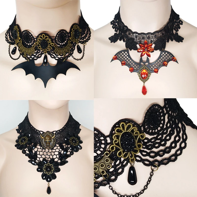 

Vintage Black Lace Choker Hollow Short Necklace Water Drop Charm Ribbon Wedding Bijou Collar Jewelry Chain Jewellery
