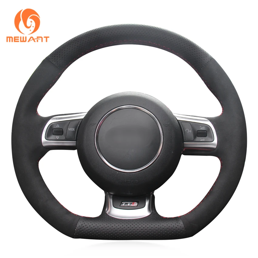 MEWANT Black Suede Black Genuine Leather Car Steering Wheel Cover for Audi TT TTS (8J) 2006-2014 A3 S3 (8P) Sportback 2008-2012