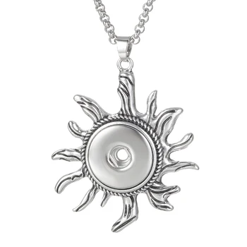 

10pcs/lot Sunburst Design 18mm Snap Button Charms Necklace Pendant with 50cm Stainless Steel Chain Female Jewelry VN-677*10