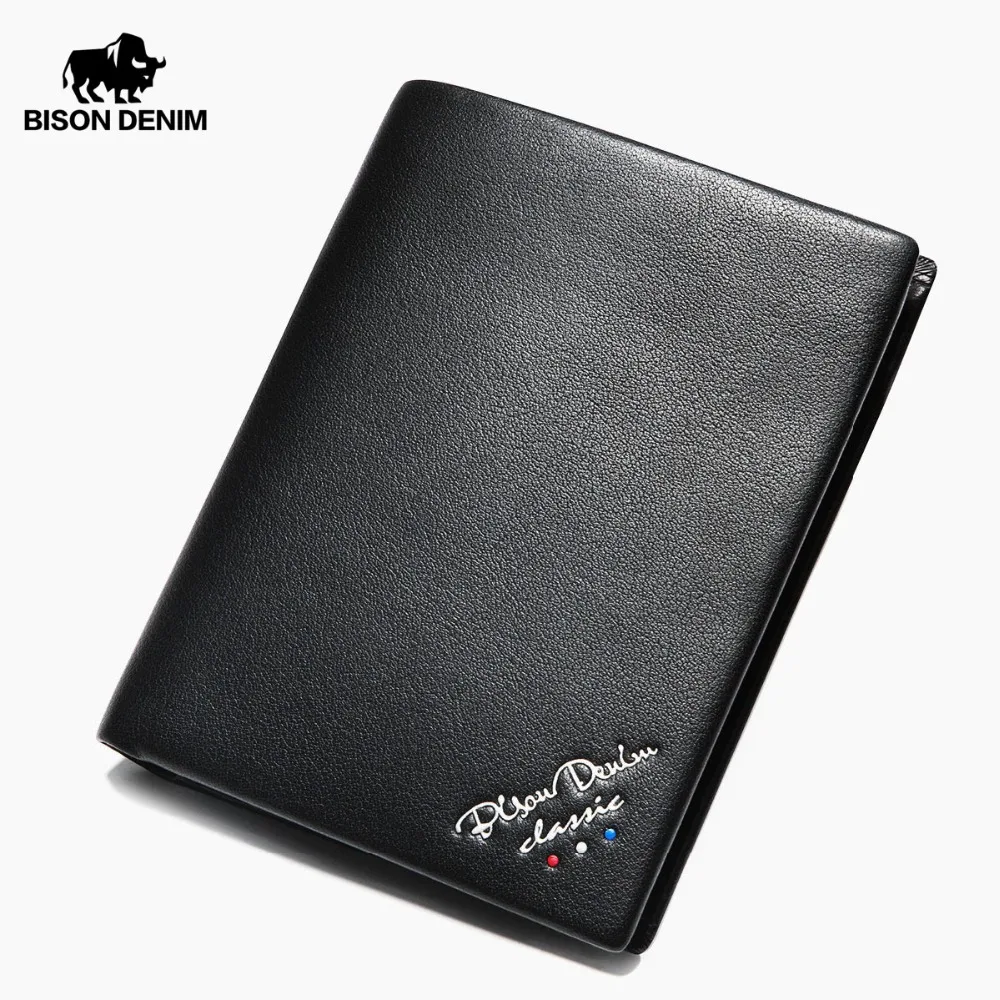 

BISON DENIM New Cow Leather Wallet Men Purse Card Slots Money Wallets For Male Genuine Leather Mini Wallet N4481-2