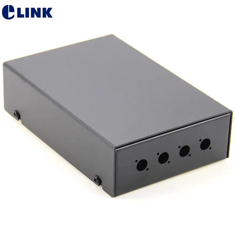 FTTH FC blank terminal box 4 cores SPCC 4 ports FC fiber optic patch panel FTTX distribute box black ELINK 1.0mm thickened 3pcs