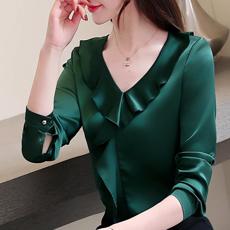 Women Blouse Woman Spring Shirts Tops Female Casual Silk Blouse and Tops Woman Clothing Solid Shirts Office Lady Shirt Plus Size - 32974096103