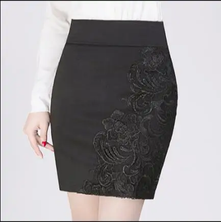 

3XL 4XL Autumn Winter Faux leather Skirt Fashion Plus Size Women's Embroidery Lace Leather Skirts Black Sexy Pencil Skirts JR32