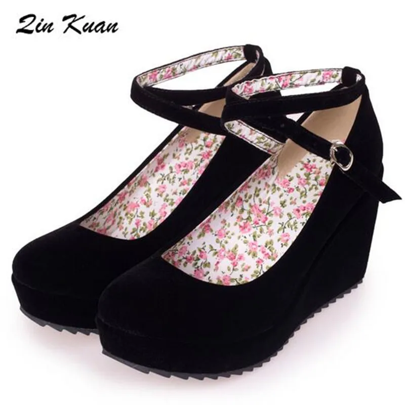 

Fashion Women Round Toe Cross Strap Party High Heel Shoes Ladies Ankle Buckle Platform Wedge Daily Wedding Pumps QKP0172B