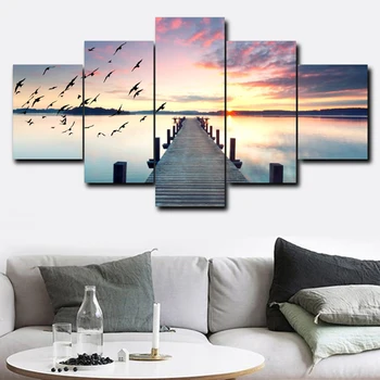 

5 Pcs Seaside Scenery Boardwalk Wall Painting Printed On Canvas Paintings Posters Wall Art Print Pictures For Living Room Decor