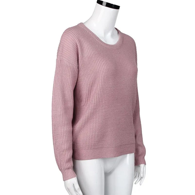 HOT sell sweaters fashion 2018 women Solid Casual Loose Fall Winter Sweater Long Sleeve female Knitted Tops Invierno O09#N (2)