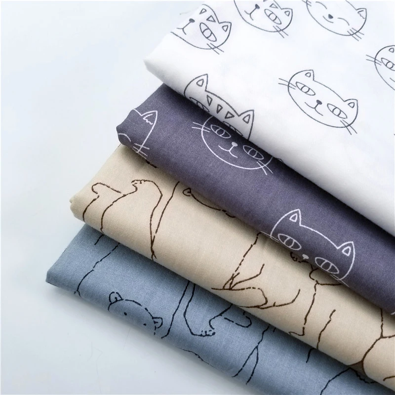 Хлопковая саржевая ткань в мультяшном стиле с принтом кота/медведя, приятная к телу мягкая ткань из чистого хлопка в стиле пэчворк для шитья своими руками