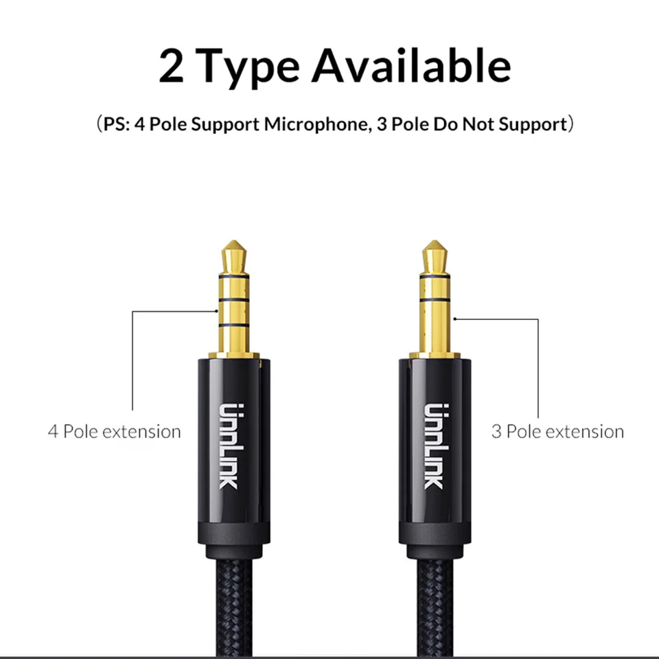 Unnlink HIFI 4 Pole TRRS 3.5mm Jack Aux Cable Extender Extension Cable Cord 2m 3m Audio Cable for Headphone Headset Earphone
