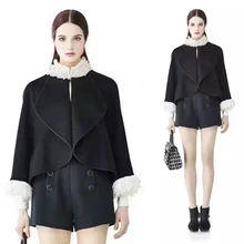 Женское пальто с волнистым воротником и бриллиантами, шерстяная куртка для женщин на осень, потрясающие женские зимние пальто, кружевное пальто с волнистым вырезом и рукавом jaqueta feminina