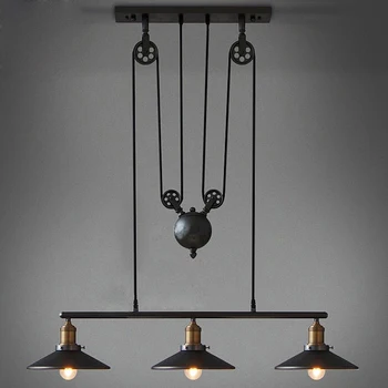 Retro Vintage Pully Pendant Lights Fixture Loft American Hanging Lamp Kitchen Cafe Bar Rope Industrial Edison Light Iron Antique black iron candle pendant lights loft vintage antique art deco sconce pendant hanging lamp fixture lampadari acciaio tree branch