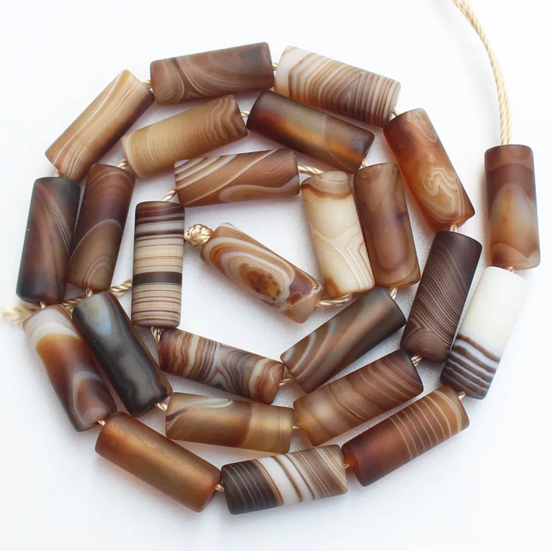 

Frost 6/8X16mm Coffe Color Stripe agates Tube Beads 24pcs ,For DIYJewelry making!We provide mixed wholesale for all items !