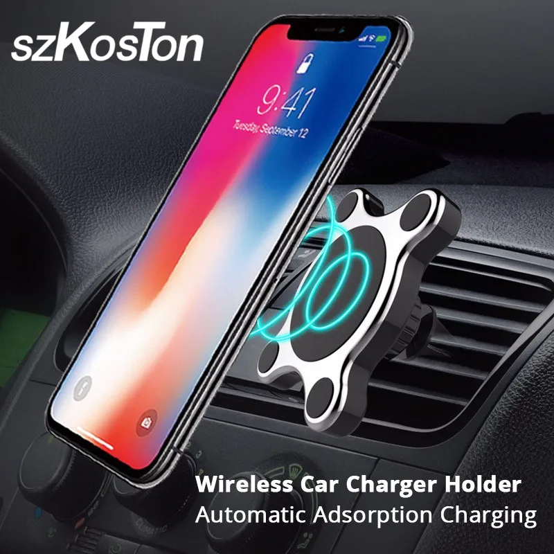 

Qi Wireless Charger with Magnet Car Phone Holder For iPhone X XS MAX Car dashboard Air Vent Wirless Charger For Samsung S9 plus