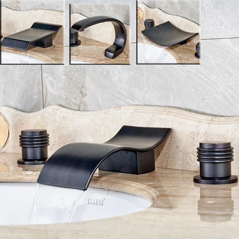 Modern Deck Mounted 3pcs Waterfall Bathroom Basin Sink Faucet Dual Handles Widespread Basin Mixer Taps Modern Deck Mounted 3pcs Waterfall Bathroom Basin Sink Faucet Dual Handles Widespread Basin Mixer Taps
