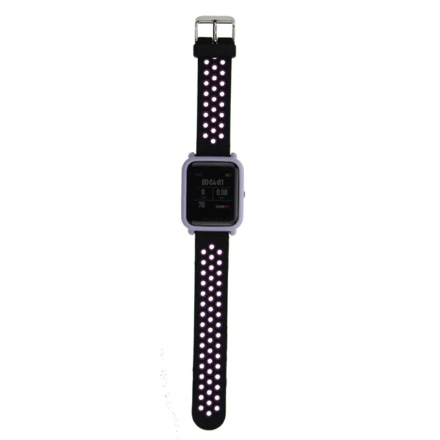 Силиконовый двойной цвет дышащий замена ремешок для часов браслет на запястье ремешок для Xiaomi Huami Bip BIT Amazfit Bip Молодежные часы - Цвет: Black with purple